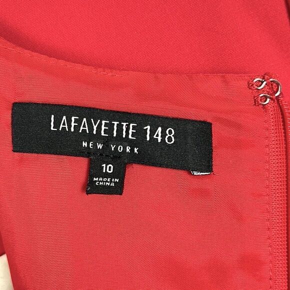 Lafayette 148 New York Red Wool Draped Shift Dress 3/4 Sleeves Round Neck US10 - Picture 10 of 14